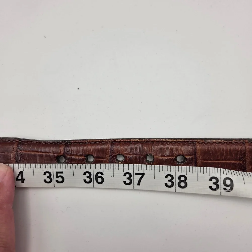 Brighton Woven‎ Stretch Black Belt Brown Leather Trim Solid Brass Buckle Size 36